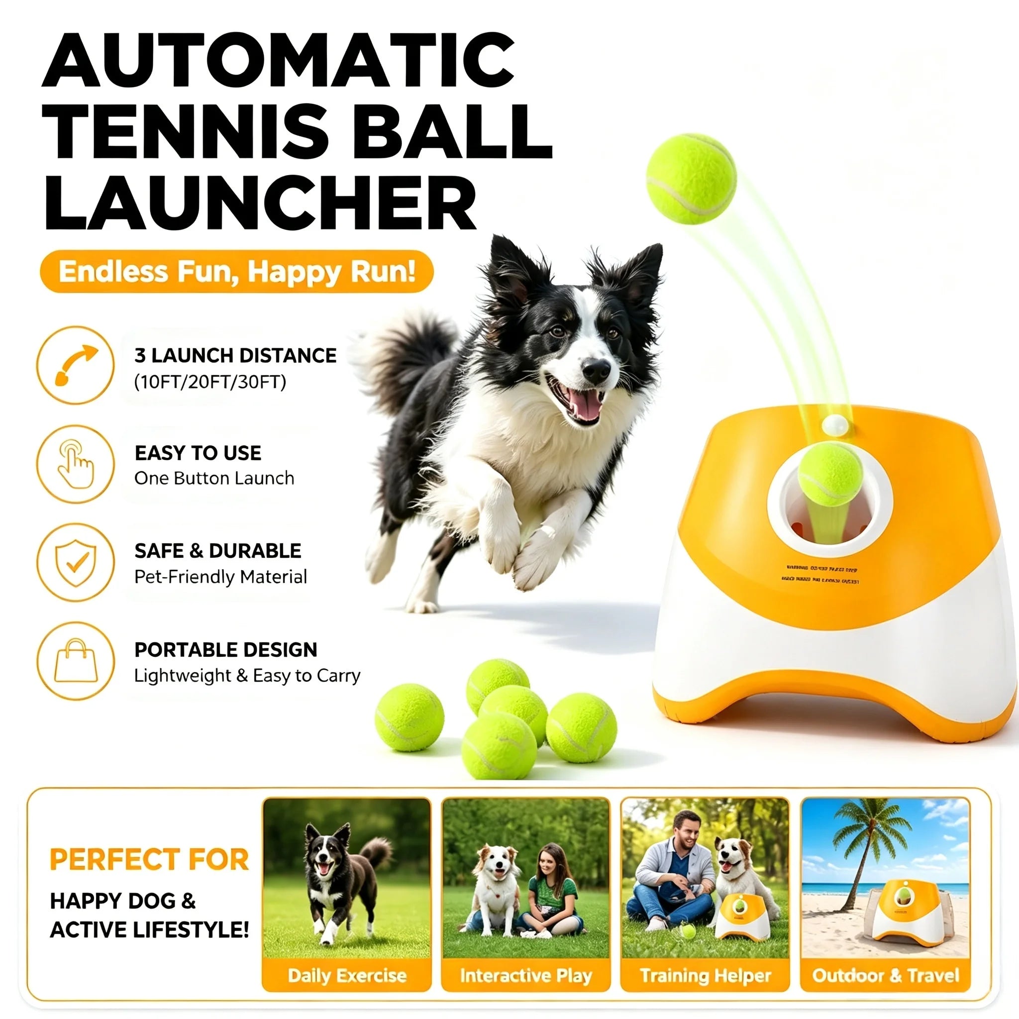 Dog Tennis Launcher Automatic Pet Dogs Chase Toy Mini Tennis Throwing Pinball Machine Fun Interactive Throw Rechargable Catapult