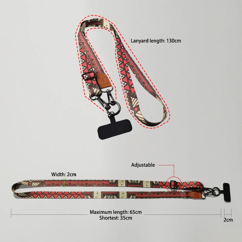 Vintage Boho Style Crossbody Phone Lanyard Adjustable Anti-Lost Neck Strap Rope with Clip for iPhone Xiaomi Case Accessories